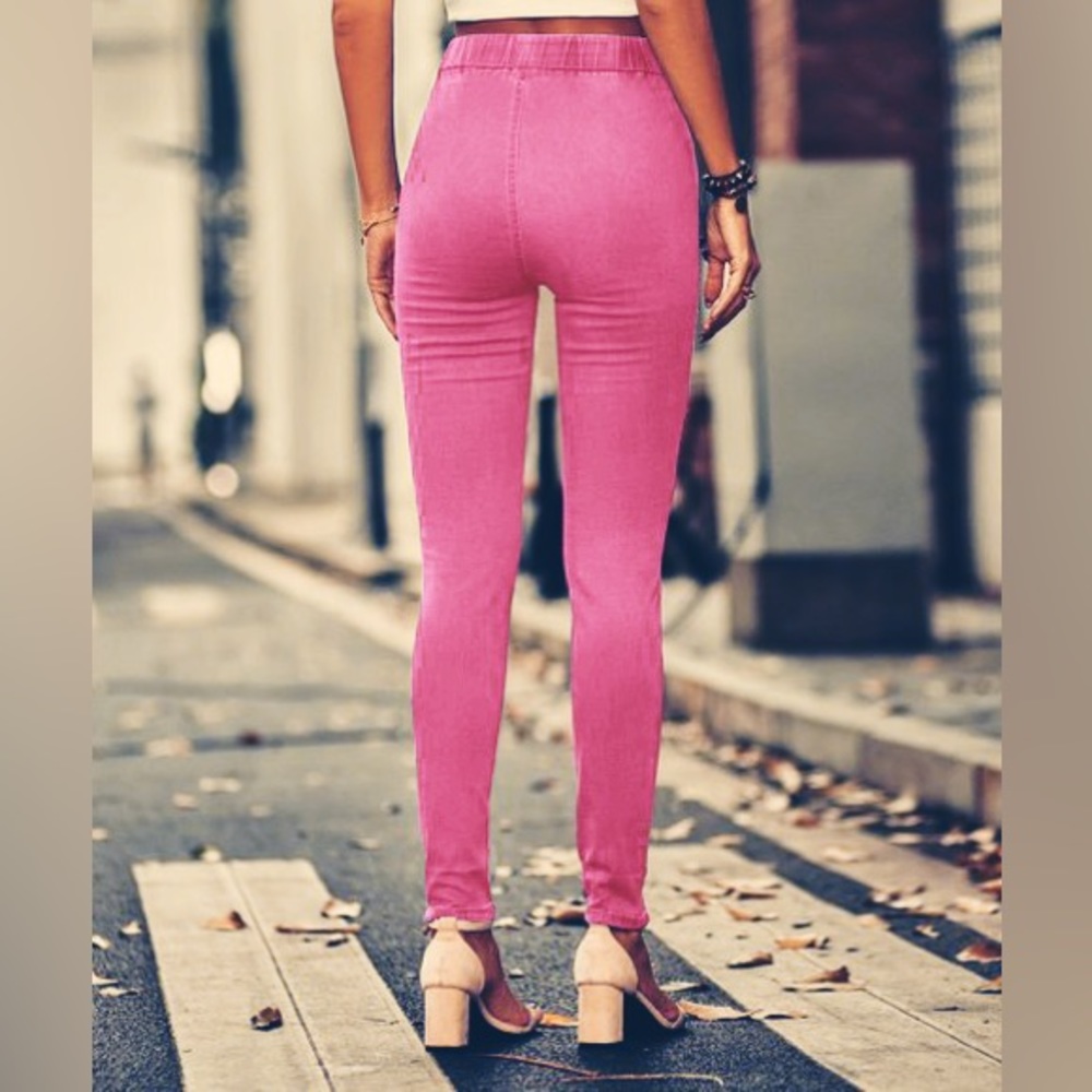 Barbie Pink Mineral Washed Moto Leggings with Ankle Zipper Beulah NWT - Picture 3 of 15